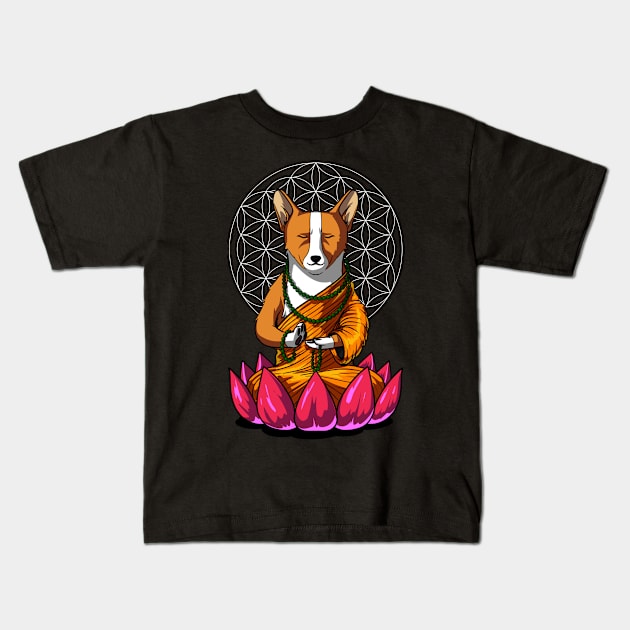 Corgi Dog Buddha Kids T-Shirt by underheaven